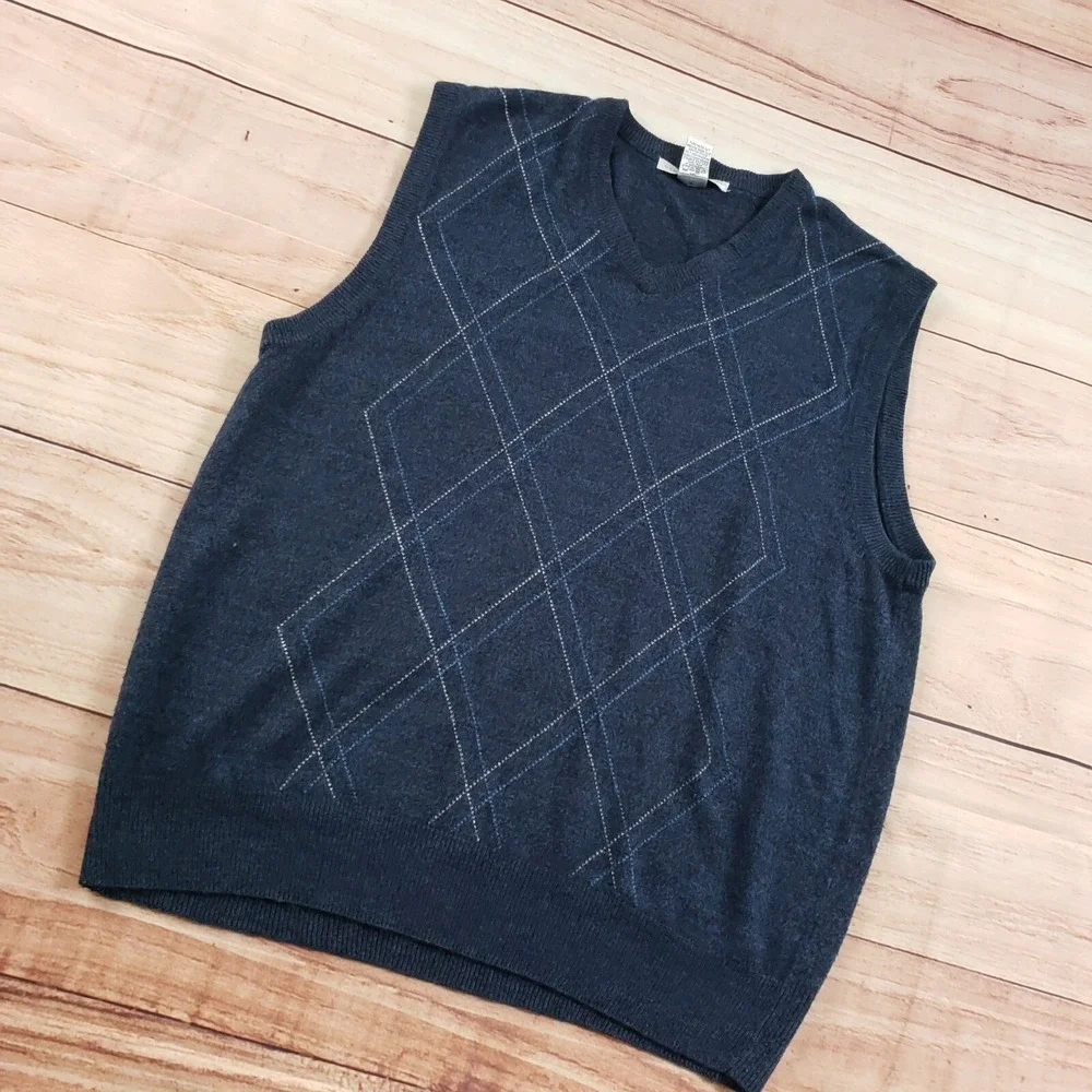 Geoffrey Beene Sweater‎ Vest Mens Large Blue Sleeveless Golf Preppy Knit Adult